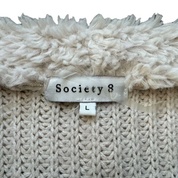 Society 8 Womens Large Jacket Open Front Fleece Collar Faux Suede & Knit Sweater - Picture 5 of 12